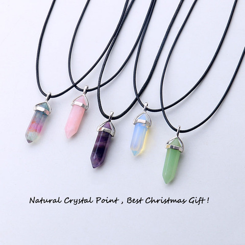 24 design natural green aventurine opal quartz crystal pendant black leather hexagon pendant chrysocolla choker necklace jewelry ► Photo 1/6