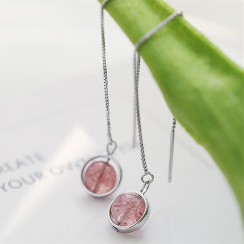 Pink Strawberry Crystal 925 Sterling Silver Ear Line Sweet  Personality Fashion Female Dangle Earrings SEA295 ► Photo 1/6