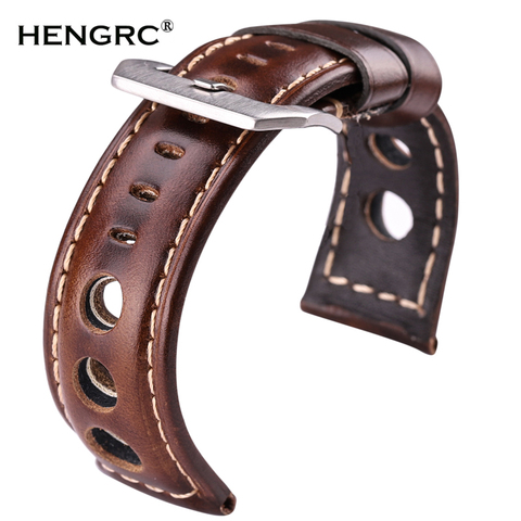 Oil Wax Cowhide Watchbands 22mm 24mm Dark Brown Women Men Fashion Genuine Leather Watch Band Strap Belt With Pin Buckle ► Photo 1/6