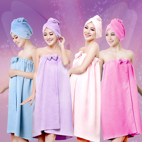 Bath Shower Towels Women 145x75cm Magic Bath Microfiber Plain Towel Skirt Dry Hair Cap Toalla Serviette De Plage ► Photo 1/6