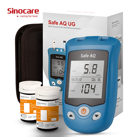 SINOCARE Safe AQ UG Glucometer KIT Blood Glucose Uric Acid Meter & Test strips Lancets Rapid test for Gout Diabetes Elderly ► Photo 1/3