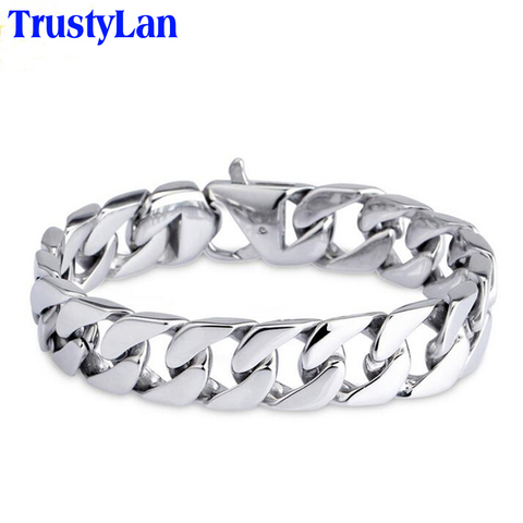 TrustyLan Glossy 316L Stainless Steel Link Chain Bracelet Men 15MM Wide Men's Bracelets & Bangles Handle Fashion Male Jewelry ► Photo 1/3