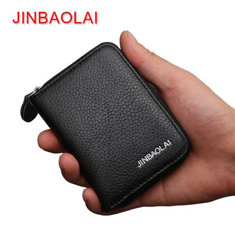 JINBAOLAI Brand Male Wallet Genuine Leather Men Wallets Zipper Short Purses Coin Pocket Soft Solid Small Wallet Mini Money Bag ► Photo 1/6