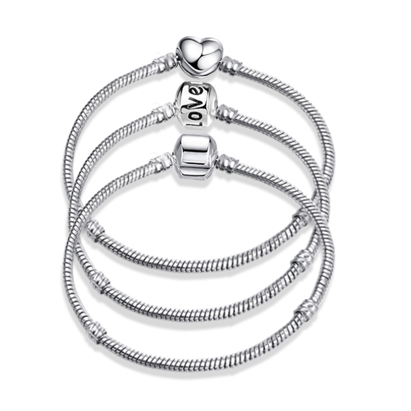 20cm Hot 925 Silver Snake Chain Bracelets Bangle Fit European Beads Charm