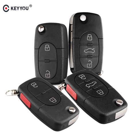 KEYYOU For Audi A2 A3 A4 A6 A8 TT Quattro Old Models CR1620/CR1616 2/3/4 Button Flip Folding Remote Key Case Shell ► Photo 1/6