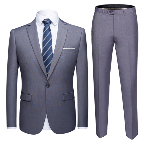 Business Formal Men Suits Solid One-button Blazer Pants Marriage Tuxedo male 2 Piece suit Men Terno wedding Suit slim fit 2022 ► Photo 1/6
