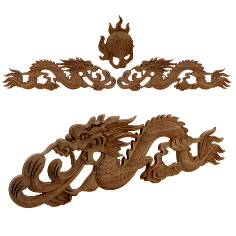 Chinese Dragon Vintage Unpainted Wood Carvedl Corner Applique Frame for Home Wall Cabinet Door Decorative Wooden Miniature Craft ► Photo 1/6