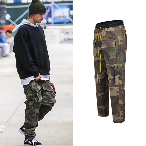 Camouflage Cargo Pants Men Vintage Multi-pocket Bottom Button Men's Trousers Streetwear All-match Military Pants ► Photo 1/6