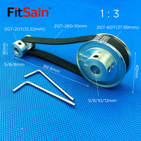 FitSain-2GT 20T:60T 1:3 Width 10mm aluminum alloy pulley reduction ratio synchronous wheel center hole 5-6-8-10-12mm ► Photo 1/4