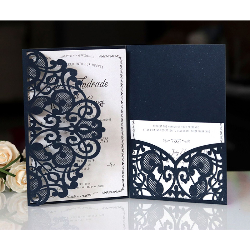 Laser Cut Hollow Lace Wedding Invitation Card with Ribbon/ Hotel Business Card 