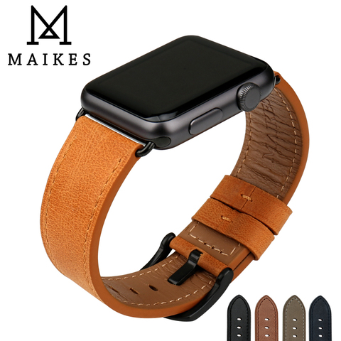 MAIKES Quality Leather Watchband Replacement For Apple Watch Band 44mm 42mm 40mm 38mm Series 4 3 2 1 iWatch Apple Watch Strap ► Photo 1/6
