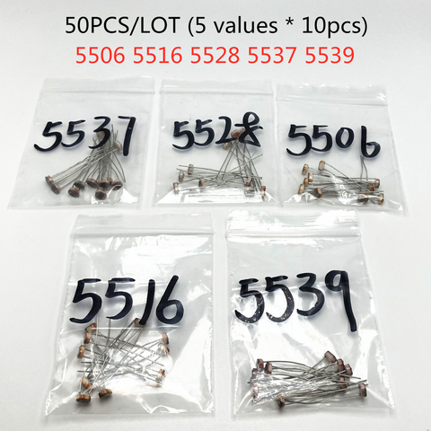 50PCS/LOT (5 values * 10pcs) LDR Photo Light Sensitive Resistor Photoelectric Photoresistor Kit for 5506 5516 5528 5537 5539 ► Photo 1/2