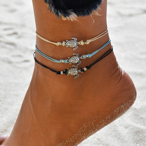 Huitan Bohemia Women Anklets Cute Conch Turtle Symbol Pendant Foot Chain Sequin Tassel Wrist Ankle Bracelets Wholesale Lots&Bulk ► Photo 1/6