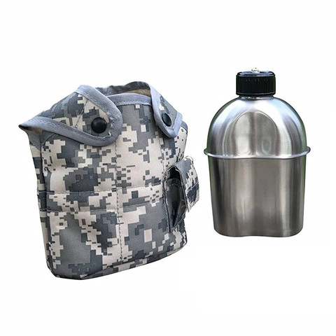 Jolmo Lander Stainless Steel Canteen,Military Canteen,Army Water Bottle,Camping Kettle 1.2L ► Photo 1/4