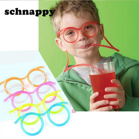 Fun soft plastic straw funny glasses flexible drinking toys party joke tube tools kids baby birthday toys ► Photo 1/6
