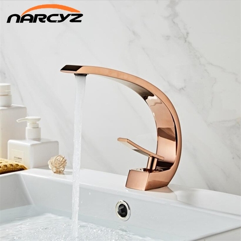Basin Faucets Modern Bathroom Mixer Tap Rose Gold Washbasin Faucet Single Handle Single Hole Hot and Cold Waterfall FaucetXT-419 ► Photo 1/6