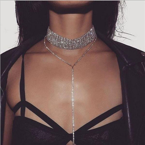 DIEZI 2022 Crystal Choker Necklace for Women Rhinestone Double-Strand Layered Long Necklaces Wedding Chokers Statement Jewelry ► Photo 1/4