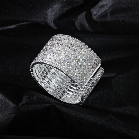 Wedding Bridal Jewelry 1-10 Row Cuff CZ Rhinestone Crystal Stretch Strand Bracelet Bangle Dropshipping ► Photo 1/6
