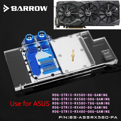 BARROW Graphics Card Block use for ASUS ROG-STRIX-RX580-8G-GAMING/RX480-O8G-GAMING GPU Full Cover Copper Radiator RGB to AURA ► Photo 1/6