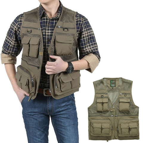 Outdoor Summer Tactical Fishing Vest jackets men Safari Jacket Multi Pockets travel Sleeveless jackets S- 7XL plus size, ZA561 ► Photo 1/6