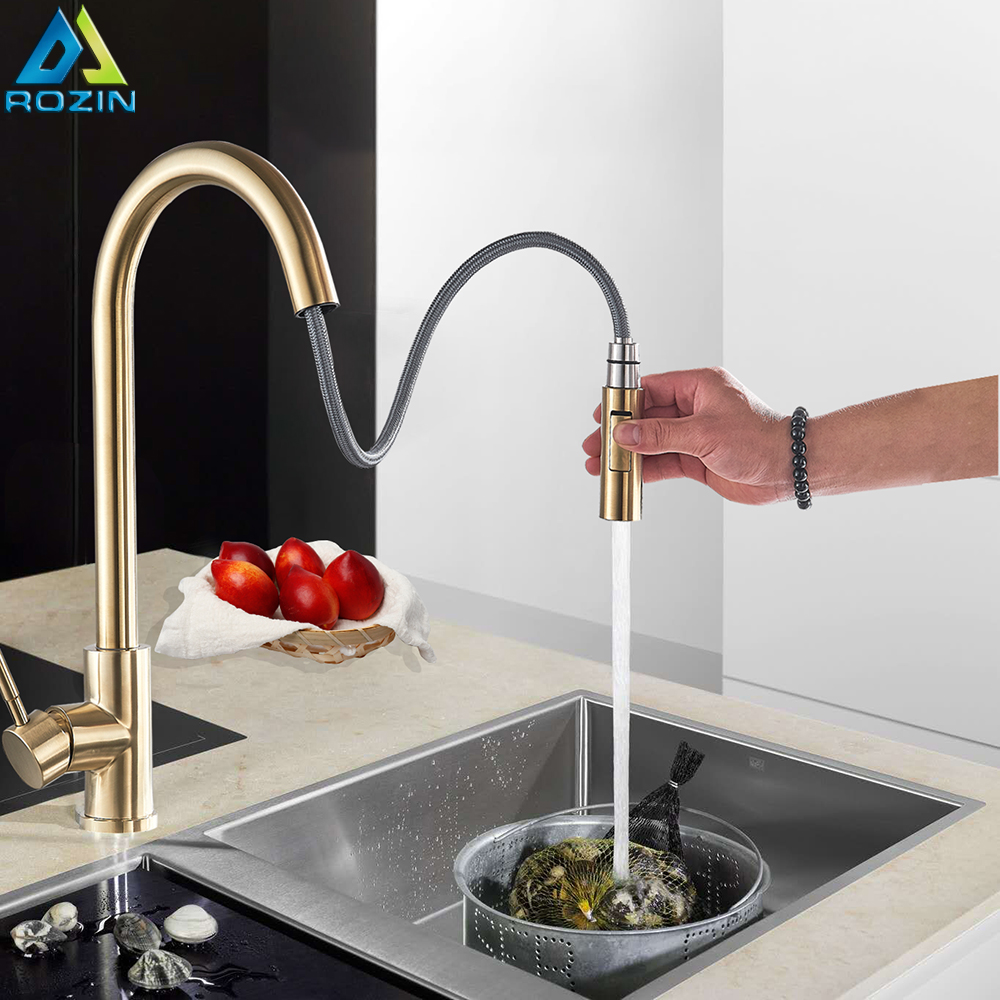 Price history & Review on Brushed Golden Kitchen Faucet Sink Mixer ...