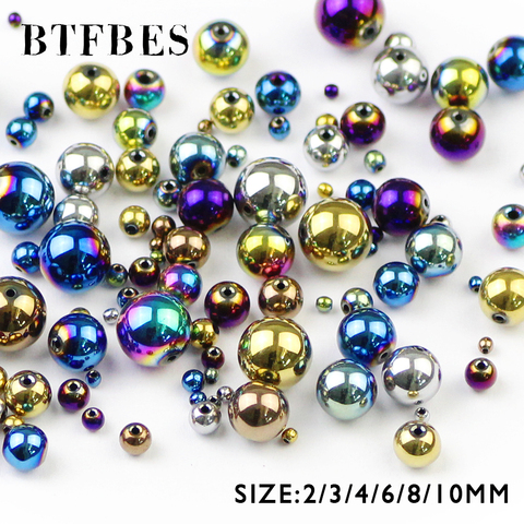 BTFBES Round Plating Color Hematite Beads 2/3/4/6/8/10mm Natural Stone Ore Ball Loose Beads Jewelry Making Bracelets Accessories ► Photo 1/5