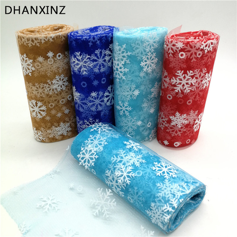 6inch*10Y Snowflake Printed Organza Tulle Rolls for Christmas Decoration Frozen Party Tutu Skirt Wedding Dress Supplies Deco ► Photo 1/6