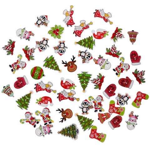 50pcs Random Mixed Wooden Button Christmas Pattern Scrapbook Decorative Buttons For Cloth Decoration New Year's Product #287509 ► Photo 1/6