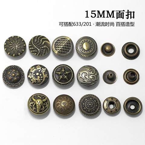 50sets/lot 15mm 633 or 201 round metal snap button set lion cow head round design sewing accessories leather craft 50sets/lot ► Photo 1/5