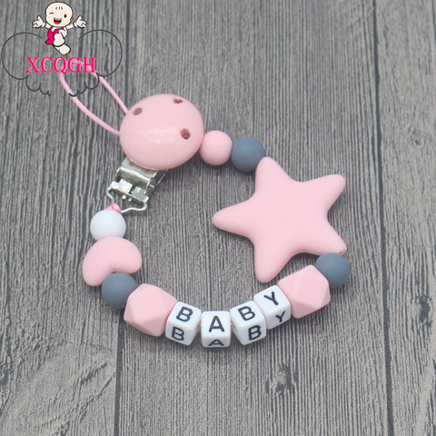 XCQGH Personalized Name Handmade Pacifier Clips Holder Chain Silicone Pacifier Chains Five Star Baby Teether Teething Chain ► Photo 1/6