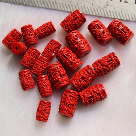 10pcs/lot Carved Cinnabar Barrel Beads 8.5x13mm 11.5x16mm Natural Red Cinnabar Tube Beads for Handmade Bracelet Jewelry Making ► Photo 1/3