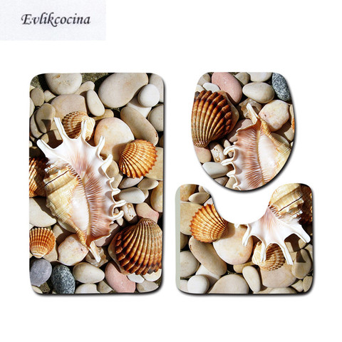 Free Shipping 3 pcs Shells Ocean Bath Mats Anti Slip Bathroom Mat Set Tapete Banheiro Washable Bathroom Toilet Rug Alfombra Bano ► Photo 1/6