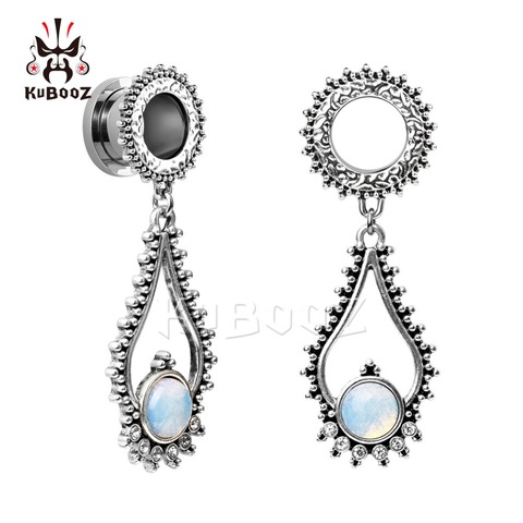 Kubooz piercing stainless steel dangle ear gauges stone body jewelry screw back ear plugs and tunnels pair selling earrings ► Photo 1/5
