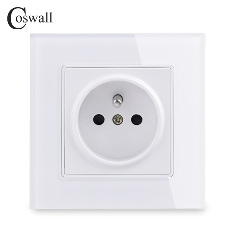 Coswall French Standard Socket Wall Crystal Glass Panel Power France Outlet Plug Grounded 16A 220V Children Protective Door ► Photo 1/6