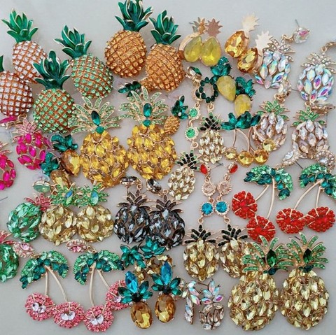 FASHIONSNOOPS Pineapple Crystal Drop Earrings for Women 2022 Hot Sale Boho Rhinestone Statement Earring Fashion Jewelry Bijoux ► Photo 1/6