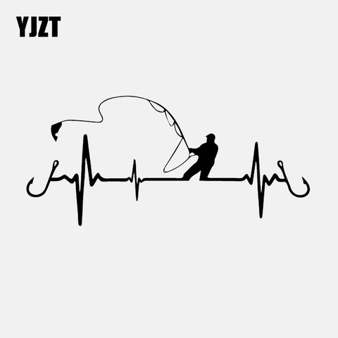 YJZT 16.7CM*7.7CM Car Sticker Heart Fishing Vinyl Decal Black/Silver C24-0642 ► Photo 1/6