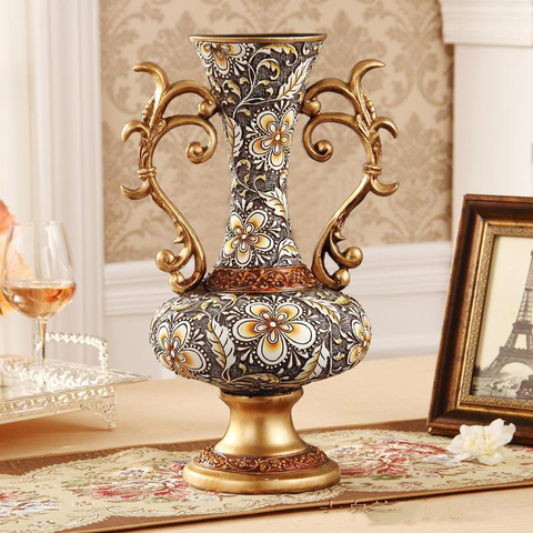 European Luxury Palace Resin Vase Crafts Figurines Home Accessories Decoration Retro Livingroom Desktop Flower Pot Ornaments ► Photo 1/1