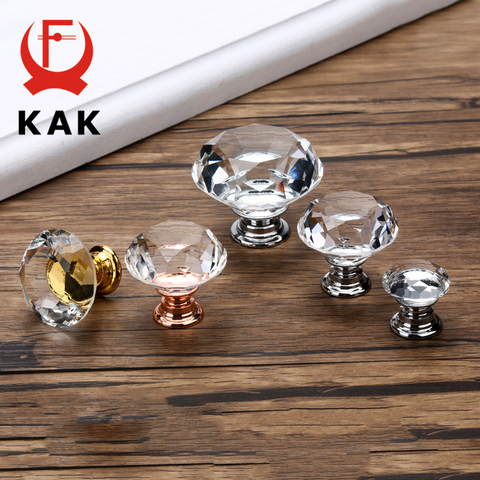 KAK 20-40mm Diamond Shape Design Crystal Glass Knobs Cupboard Drawer Pull Kitchen Cabinet Door Wardrobe Handles Hardware ► Photo 1/6