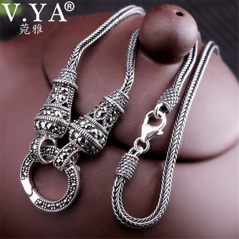 V.YA Thai Silver Long Chain Necklace for Women 925 Sterling Silver Marcasite Stone Pendant Necklaces 1.5mm 60cm 70cm 75cm 80cm ► Photo 1/5