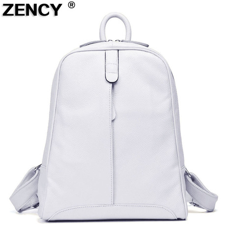 ZENCY Women 100% Full Top Genuine Real Cow Leather Real Cowhide White Gray Beige Pink Backpacks Ladies's Schoolbag Teenagers Bag ► Photo 1/6