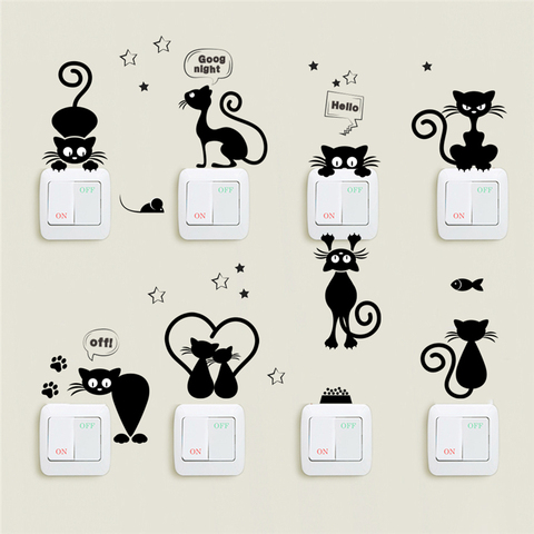 Lovely Cat Light Switch Phone Wall Stickers For Kids Rooms Diy Home Decoration Cartoon Animals Wall Decals Pvc Mural Art ► Photo 1/5