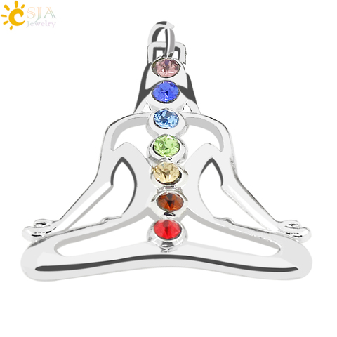 CSJA Seven Rainbow Rhinestone Pave 7 Chakra Energy Jewelry Pendant Reiki Health Amulet for Girl Boy Womans Mens Charm Gifts E014 ► Photo 1/6