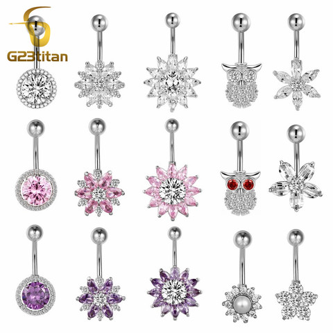 High Quality Titanium Jewelry 14G G23 Titanium Barbell Belly Earing Crystal Navel Rings Sexy Women Beach Accessory ► Photo 1/6