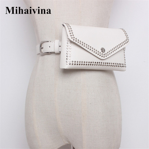 Mihaivina Women Rivet Waist Belt Pack Casual Waist Bag PU Leather Women Bags Travel Belt Wallets Fanny Bags Ladies Fit iphone8/+ ► Photo 1/6