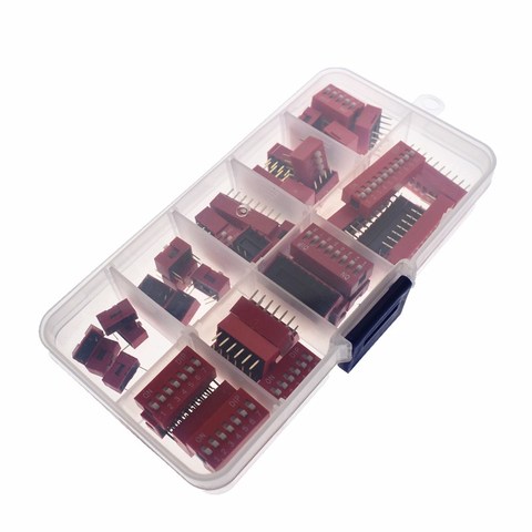 Dip Switch Kit In Box 1 2 3 4 5 6 7 8 10 Way 2.54mm Toggle Switch Red Snap Switches Mixed Kit Each 5PCS Combination Set ► Photo 1/6