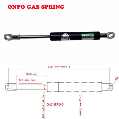 ONPO 50N/80N/100N Gas spring  Pneumatic damper bar OD:15MM Air spring stroke 40-60mm,Center Distance:150mm for Automatic Door ► Photo 1/6