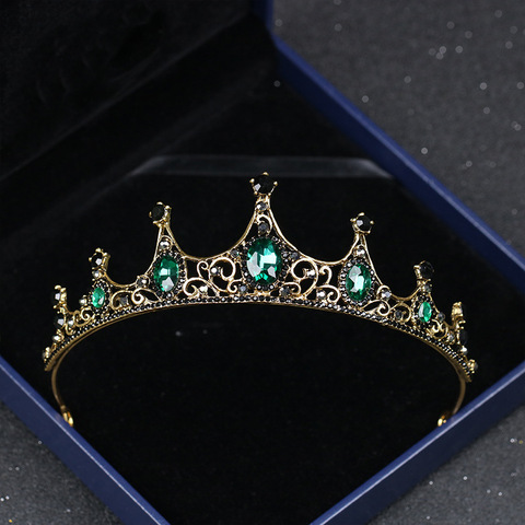 MVEXO Fashion Elegant Vintage Small Baroque Green Crystal Tiaras Crowns for Women Girls Bride Wedding Hair Jewelry Accessories ► Photo 1/6