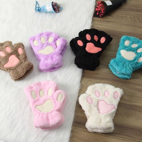 1Pair Women Girls Lovely Winter Warm Fingerless Gloves Fluffy Bear Cat Plush Paw Claw Half Finger Gloves Mitten New ► Photo 1/6
