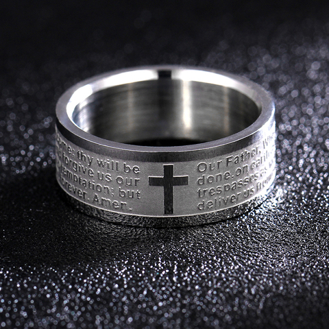 English Titanium Steel Christian Cross Bible Ring for Men and Women Personalized Ring Customize Ring Engraved Ring ► Photo 1/6