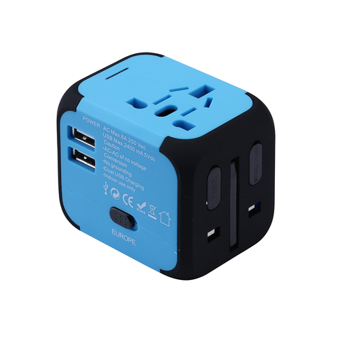 New Universal Travel Adapter Electric Plugs Sockets Converter US/AU/UK/EU with Dual USB Charging 2.4A LED Power Indicator ► Photo 1/6